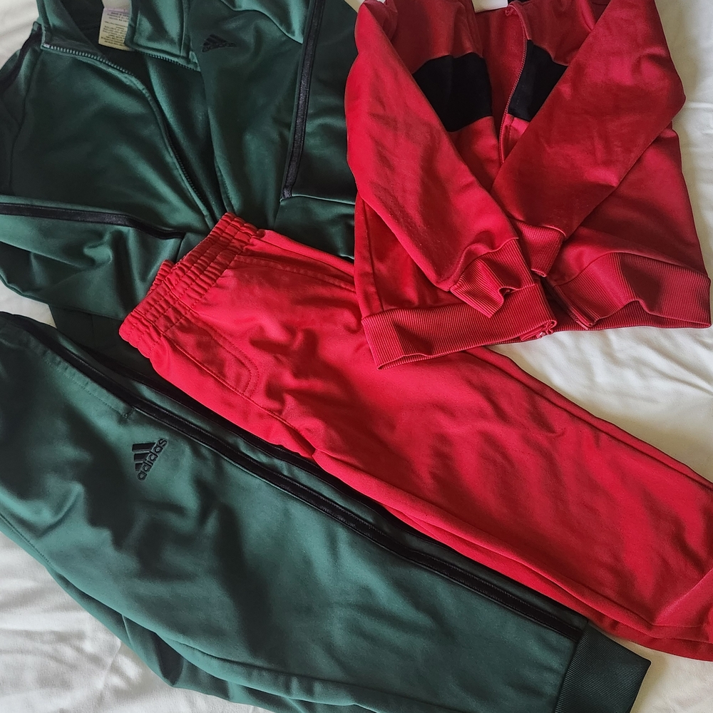 Adidas Kids Green and Red Track Pants